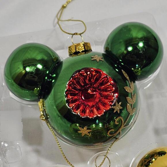 Disney Parks Mickey Mouse Ear Icon Indent Retro Glass Christmas Tree Ornament - Picture 3 of 11